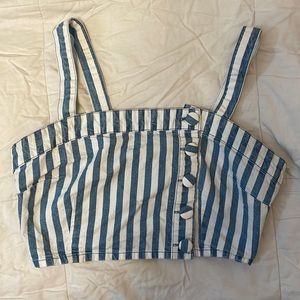 White and blue button up crop top, Forever 21 size large- barely worn
